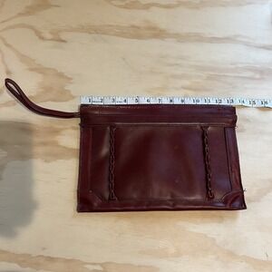Red Leather Hand Clutch Zipper Classy Few Scuffs Boho Romantic Wristlet Braided